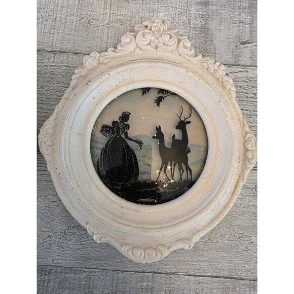 Vintage Oval Convex Reverse Painted Silhouette Wall Art Set Victorian - Picture 2 of 7